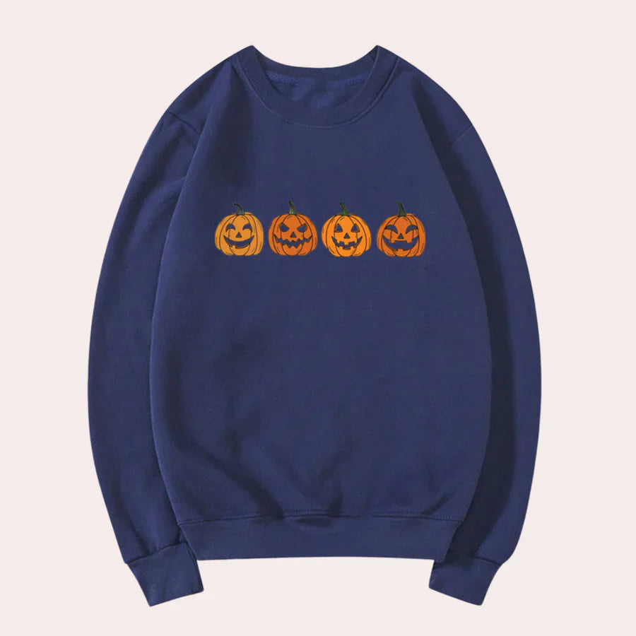 Halloween Sweatshirt for Women Pumpkin Design Crew Neck