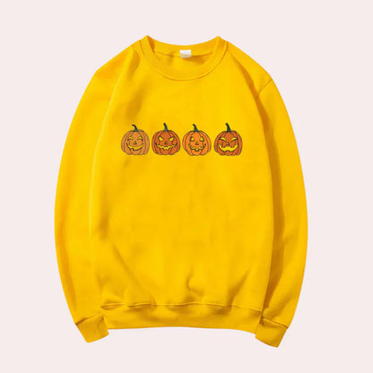 Halloween Sweatshirt for Women Pumpkin Design Crew Neck