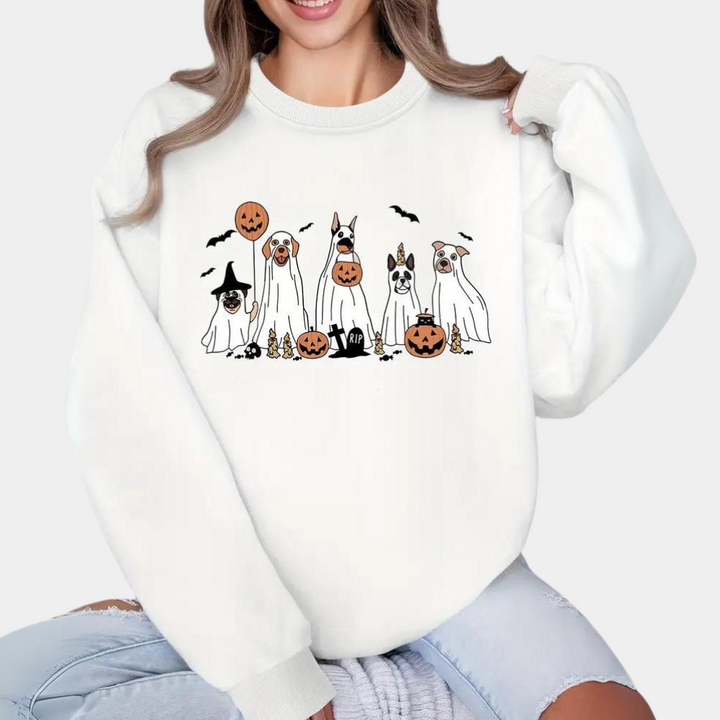 Halloween Sweatshirt Women Cute Dog Print