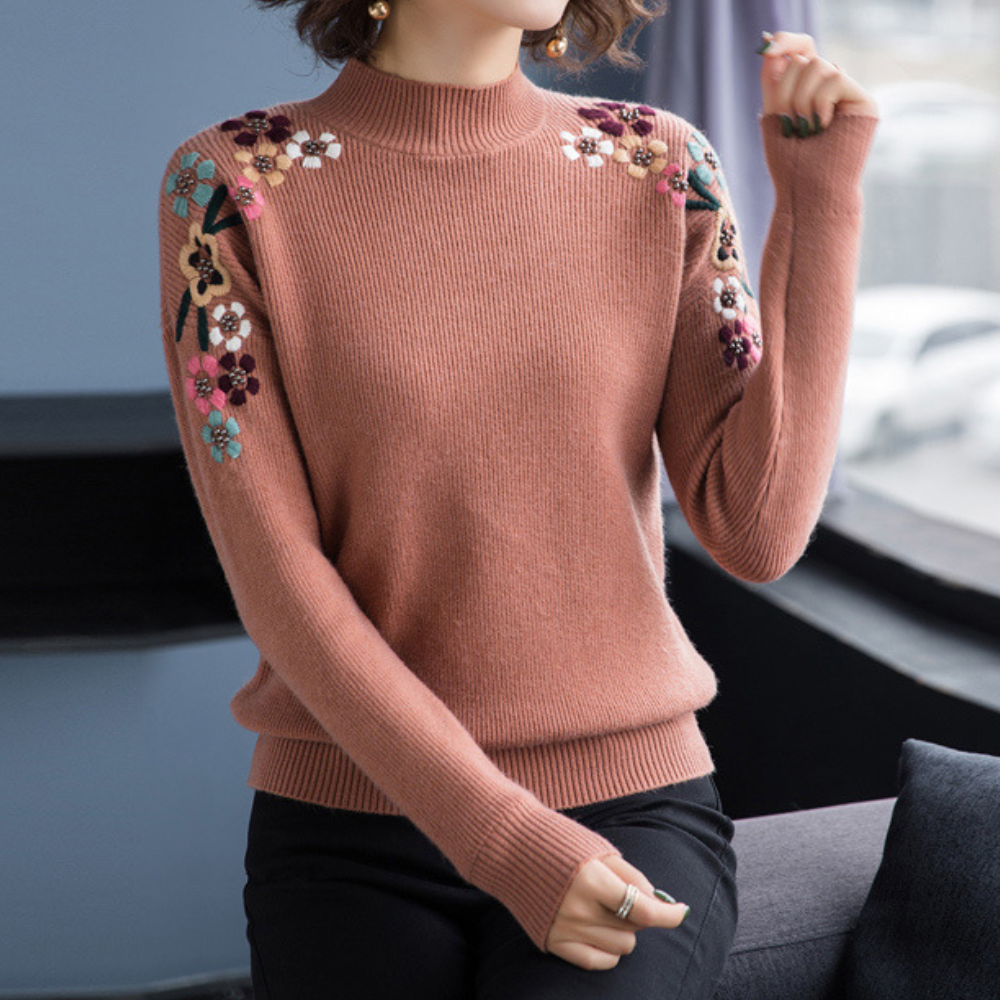 Soft Women's Sweaters with Floral Embroidery