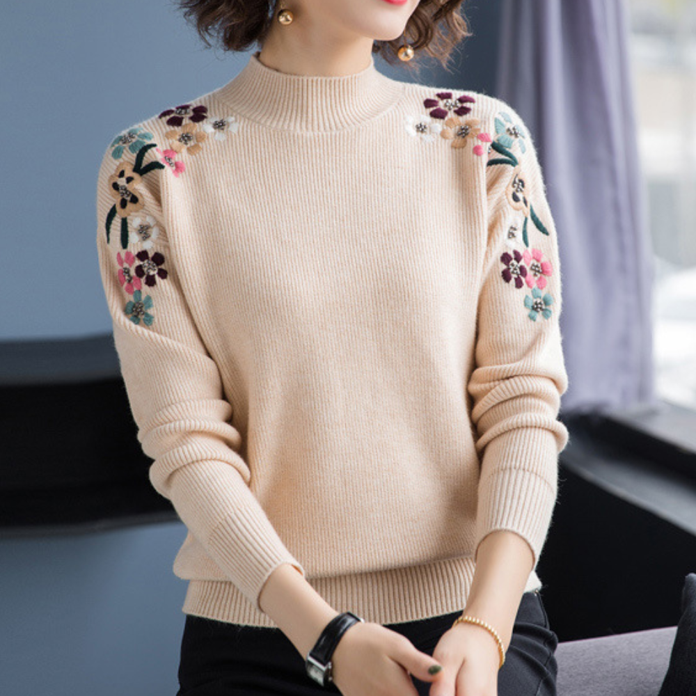Soft Women's Sweaters with Floral Embroidery