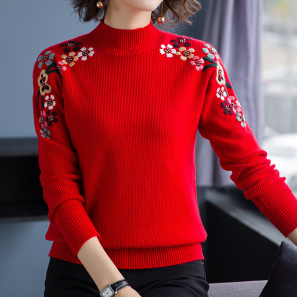 Soft Women's Sweaters with Floral Embroidery