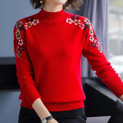 Soft Women's Sweaters with Floral Embroidery