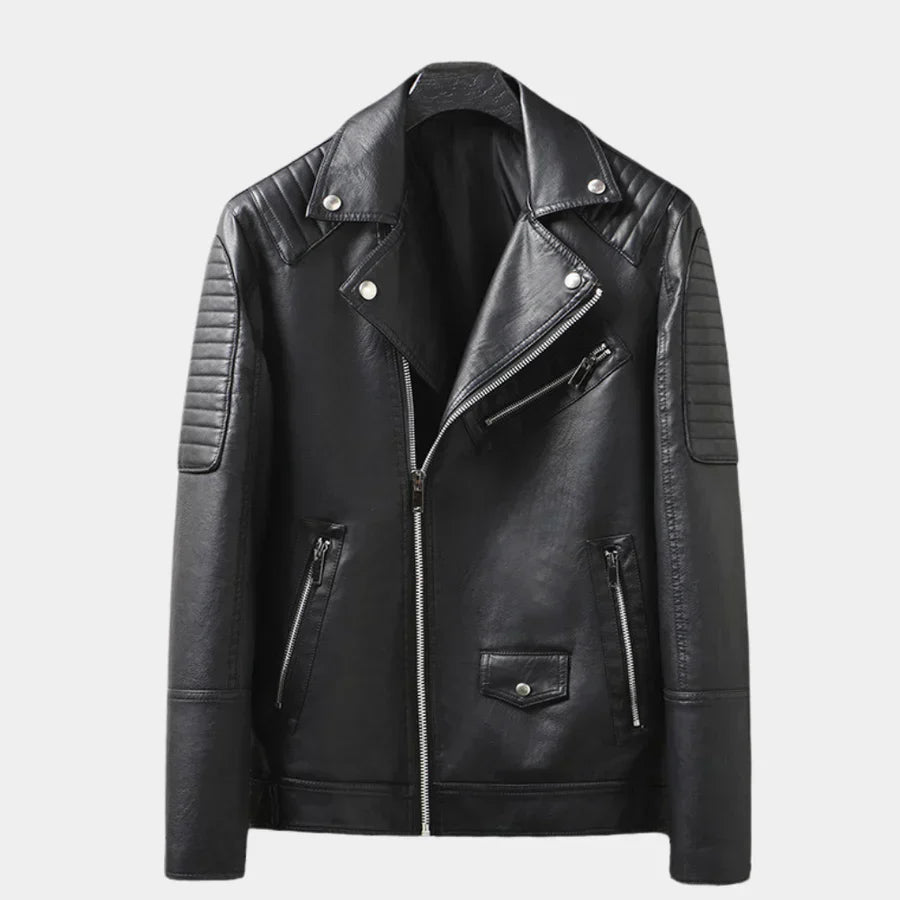 Men's Modern Leather Biker Jacket with Zipper