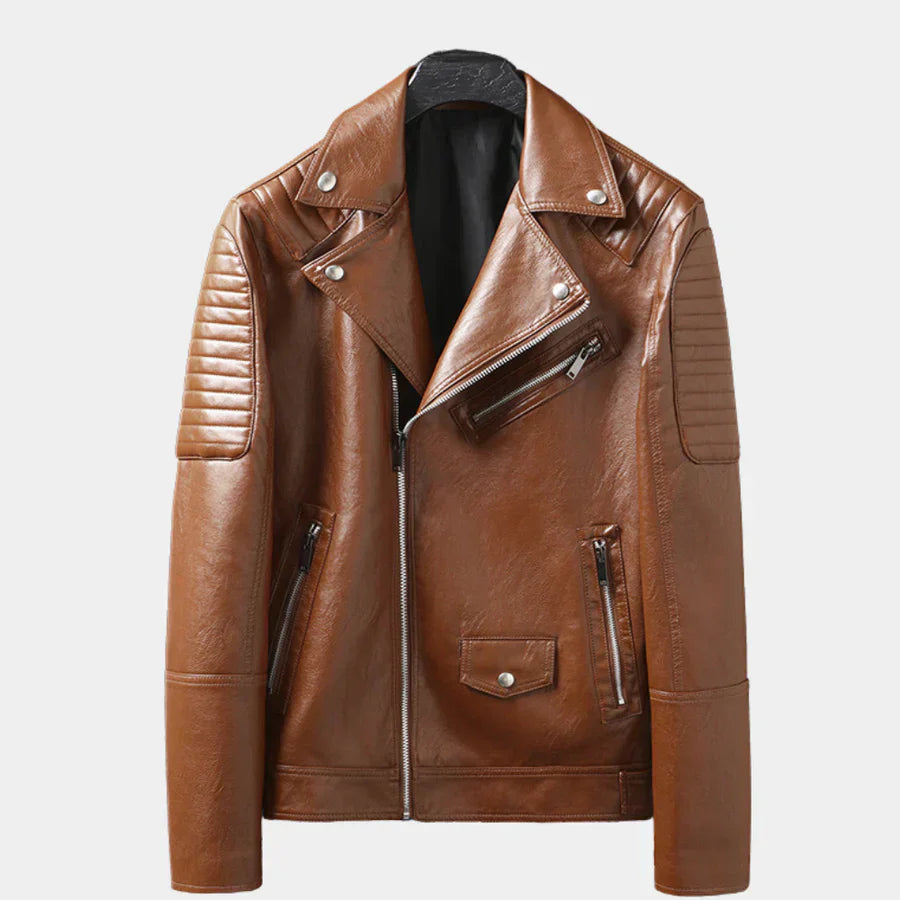 Men's Modern Leather Biker Jacket with Zipper