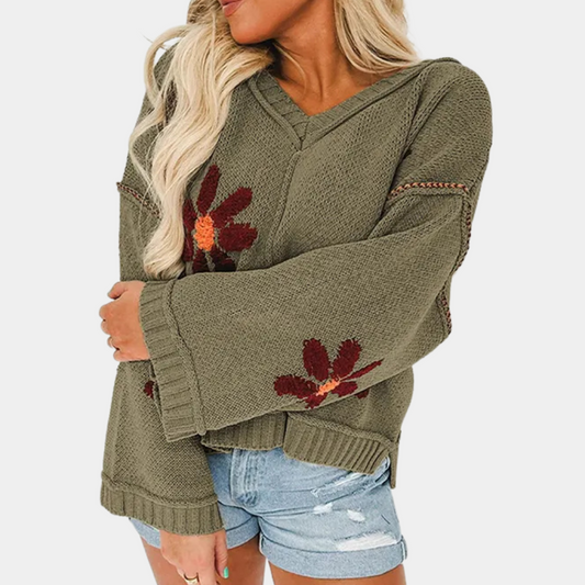 Eleganter Blumenpullover Damen Mode - IdealeKleiden