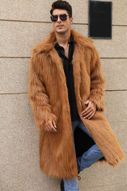 Men's Elegant Black Long Fur Winter Jacket