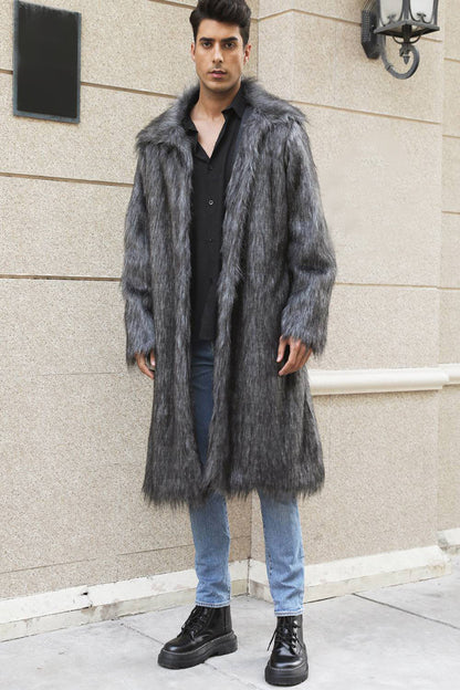 Men's Elegant Black Long Fur Winter Jacket