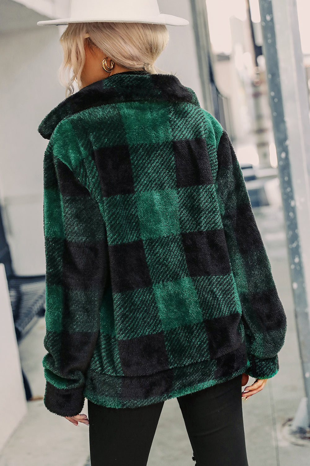 Weiche Wintersjacke Kariert Lockere Passform - IdealeKleiden