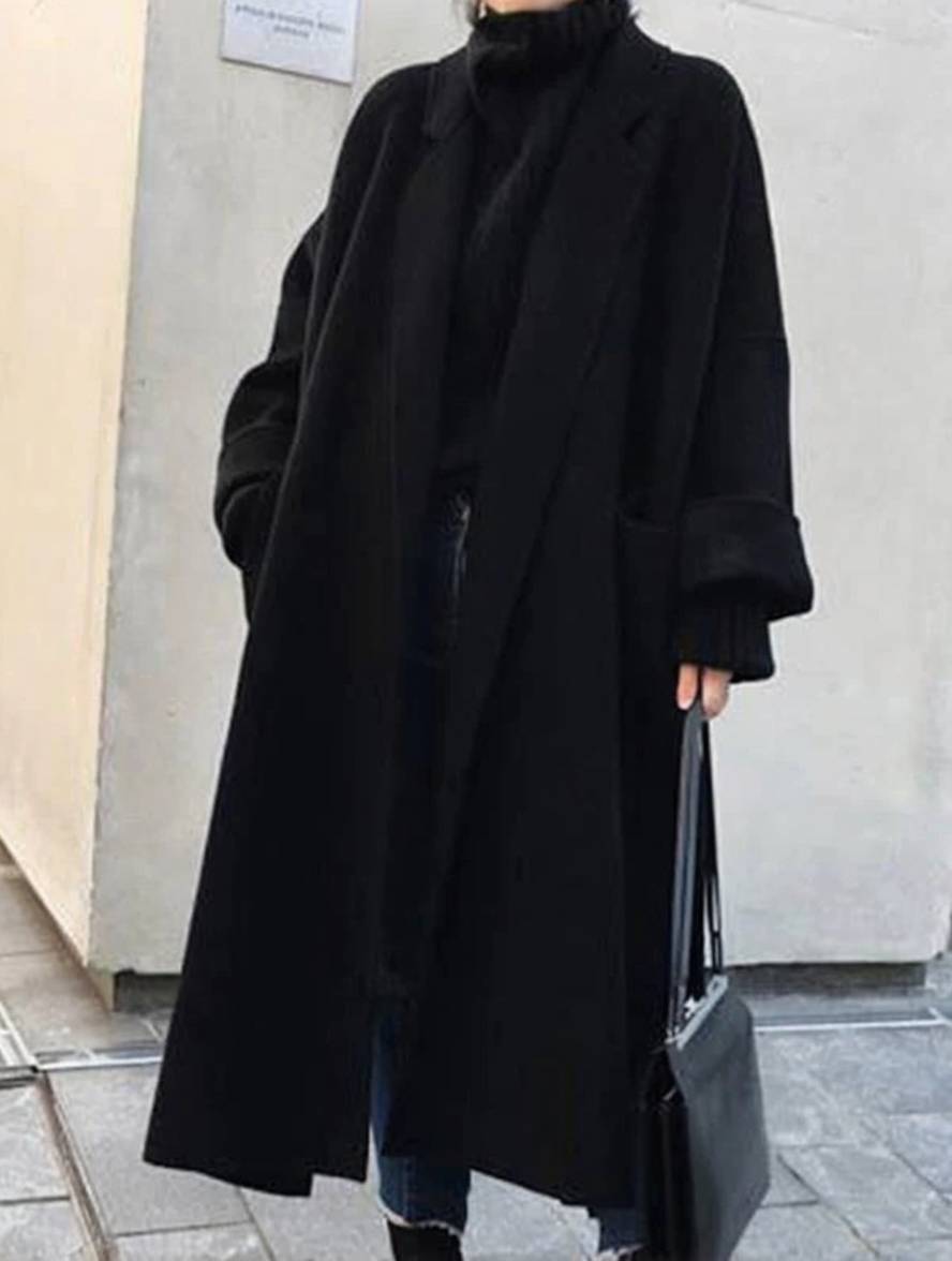 Long Women's Coat Wool Blend Elegance