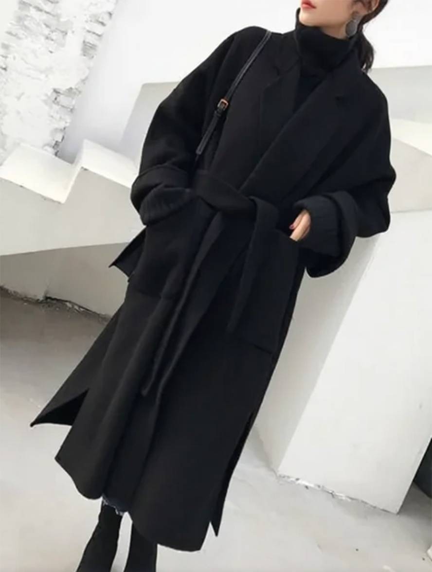 Langer Damenmantel Wollmix Eleganz - IdealeKleiden