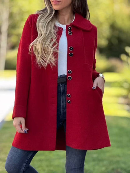 Long Women's Jacket Wool Blend Elegant Buttons