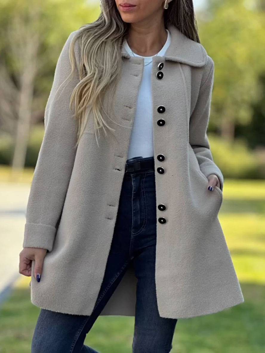 Long Women's Jacket Wool Blend Elegant Buttons
