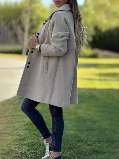 Lange Damenjacke Wollmischung Elegante Knöpfe - IdealeKleiden