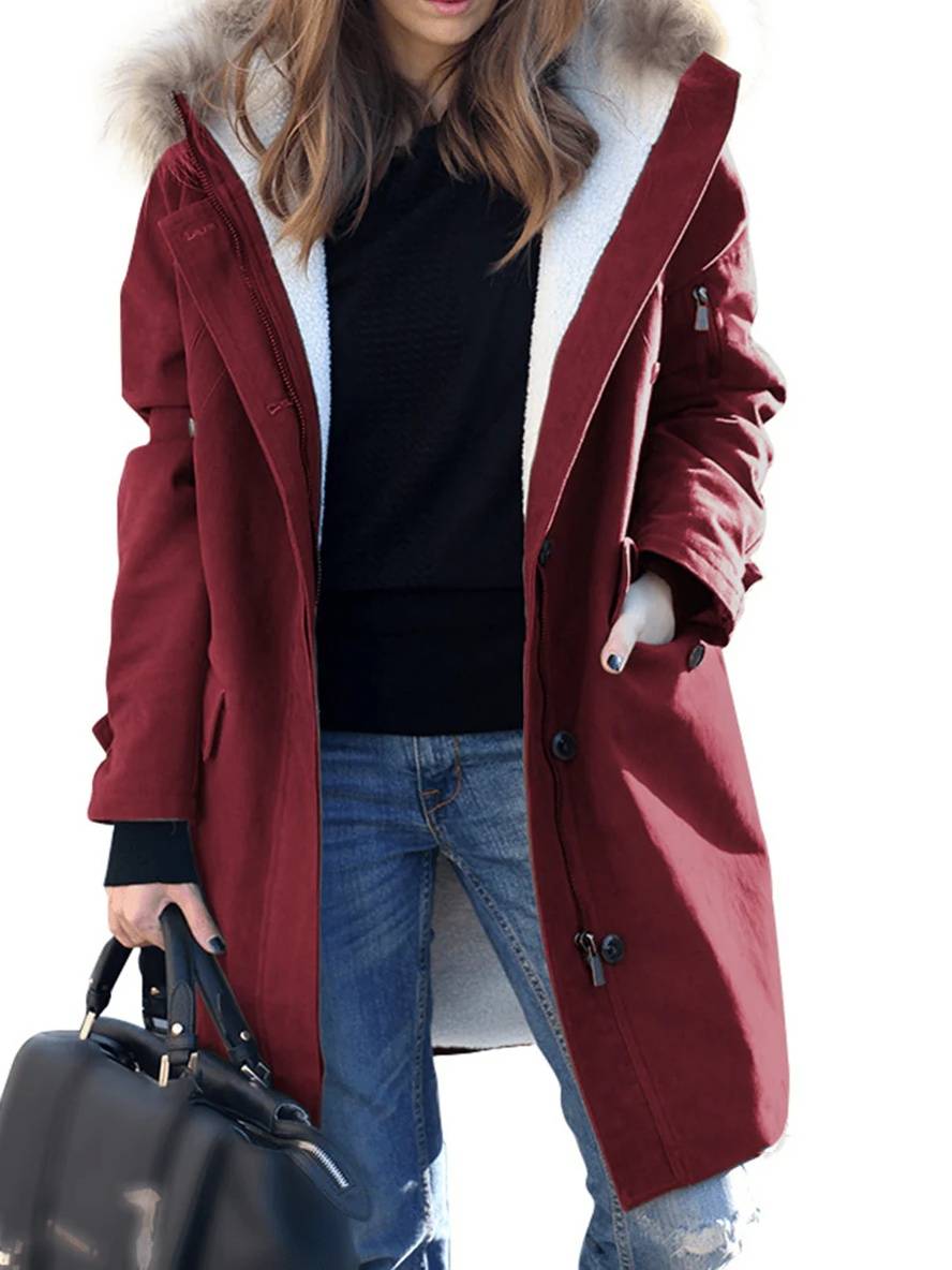 Women's Long Winter Parka Coat Faux Fur Hood