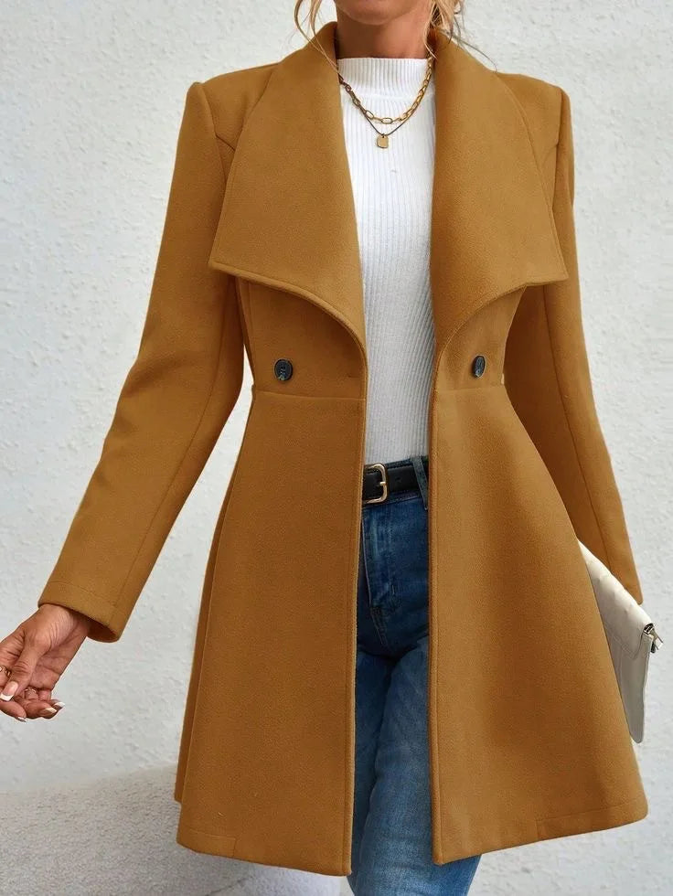 Women's Long Winter Coat Solid Color Elegant Button Closure