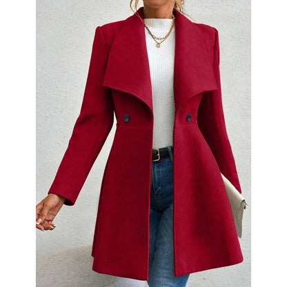 Women's Long Winter Coat Solid Color Elegant Button Closure