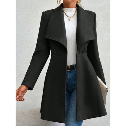 Women's Long Winter Coat Solid Color Elegant Button Closure