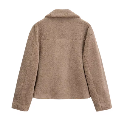 Kurze Damenjacke Teddyfleece Weich - IdealeKleiden