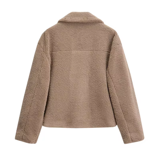 Kurze Damenjacke Teddyfleece Weich - IdealeKleiden