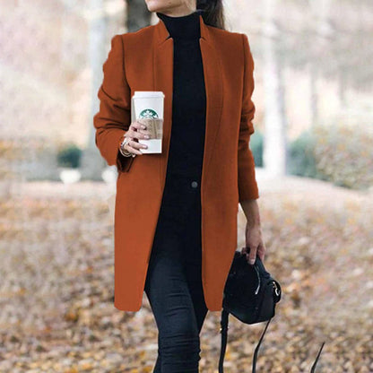 Women's Long Collarless Elegant Winter Coat