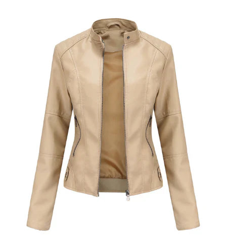 Women's Leather Jacket Mao Style