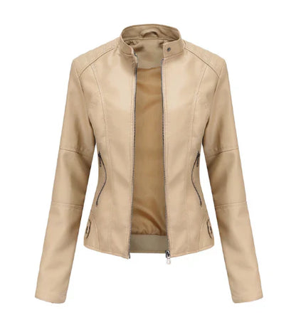 Women's Leather Jacket Mao Style