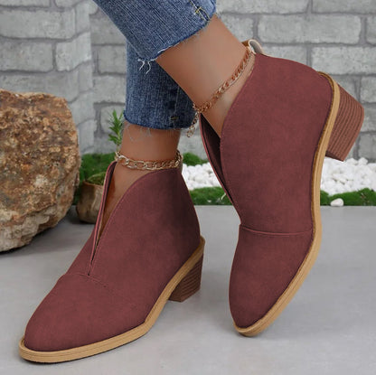 Fashionable Ankle Boots Women Block Heel Side Cutout