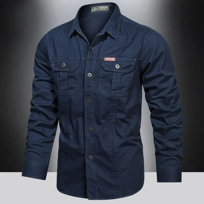 Men's Long-Sleeved Shirt with Buttons and Pockets