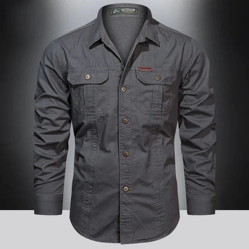 Men's Long-Sleeved Shirt with Buttons and Pockets