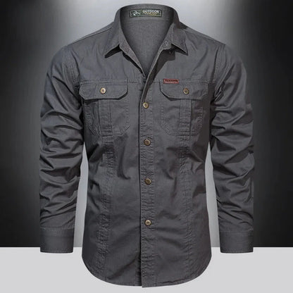 Men's Long-Sleeved Shirt with Buttons and Pockets