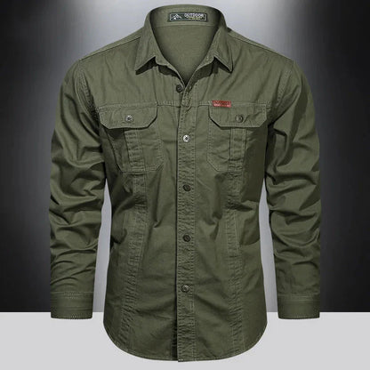 Men's Long-Sleeved Shirt with Buttons and Pockets