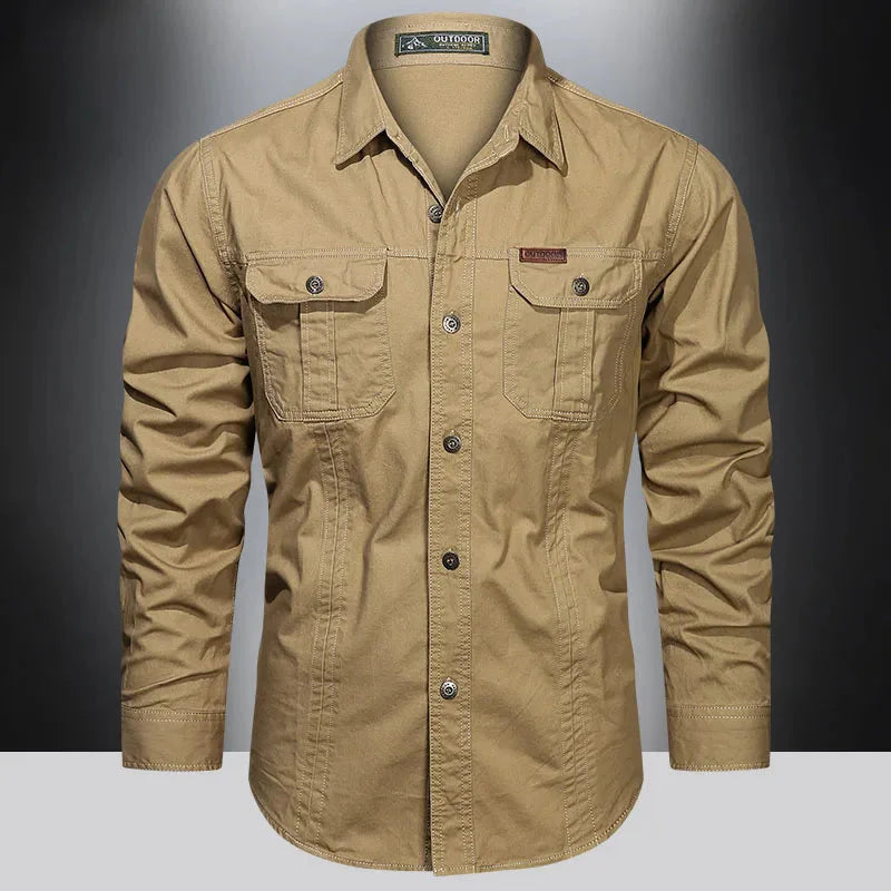 Men's Long-Sleeved Shirt with Buttons and Pockets