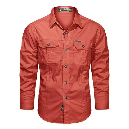 Men's Long-Sleeved Shirt with Buttons and Pockets