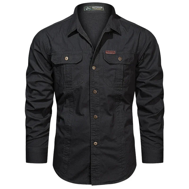 Men's Long-Sleeved Shirt with Buttons and Pockets