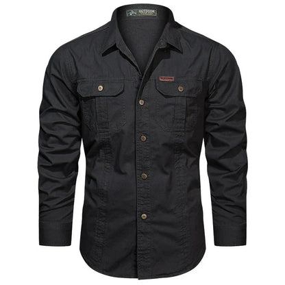 Men's Long-Sleeved Shirt with Buttons and Pockets