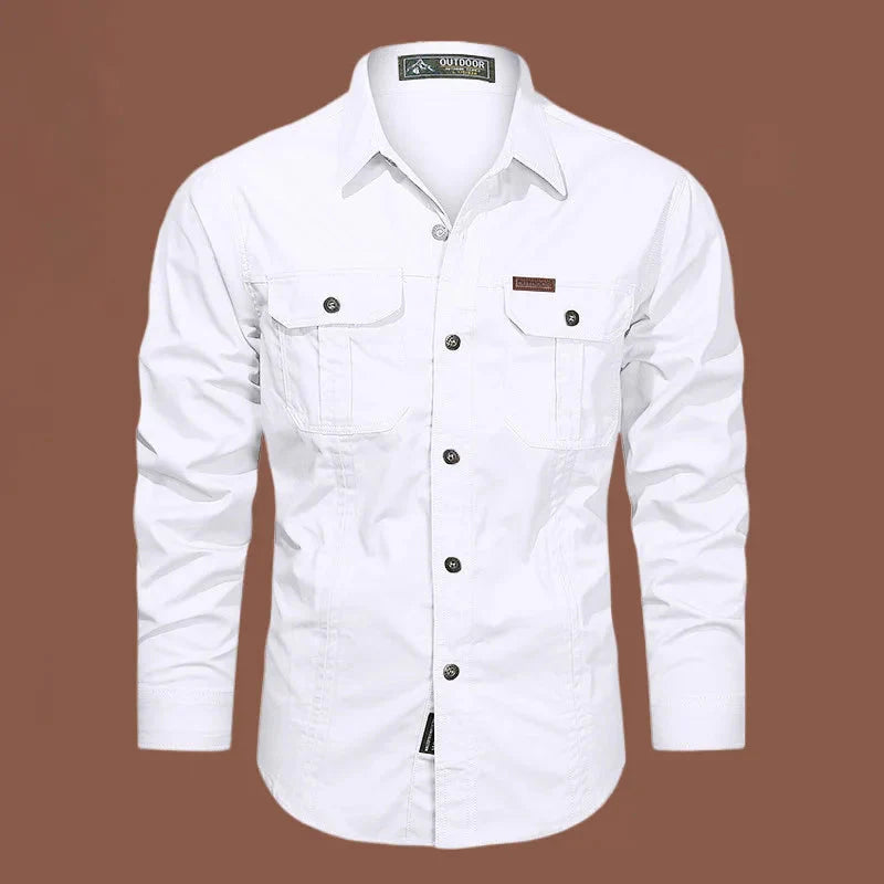 Men's Long-Sleeved Shirt with Buttons and Pockets