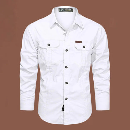 Men's Long-Sleeved Shirt with Buttons and Pockets