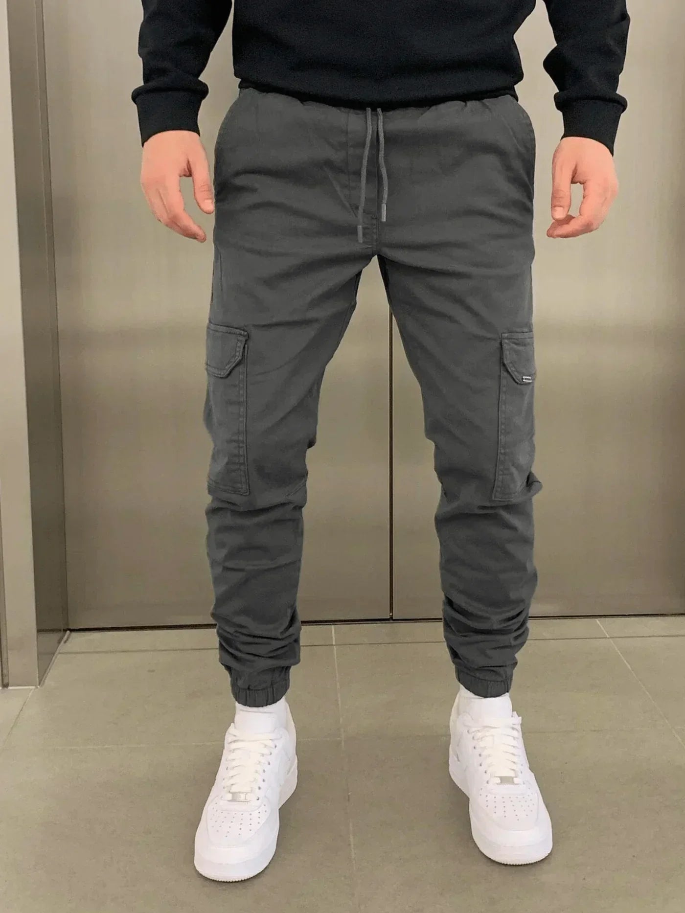 Men's Skinny Cargo Pants with Lacing