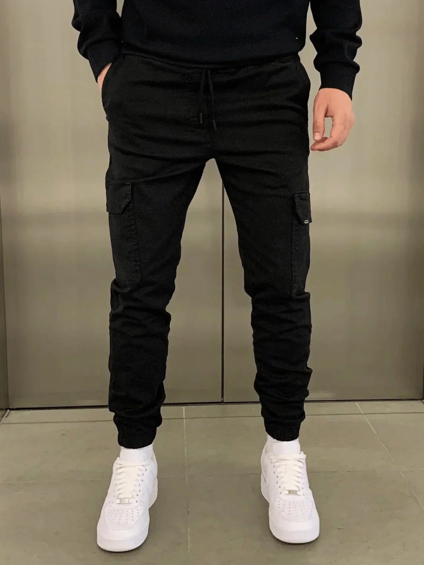 Men's Skinny Cargo Pants with Lacing