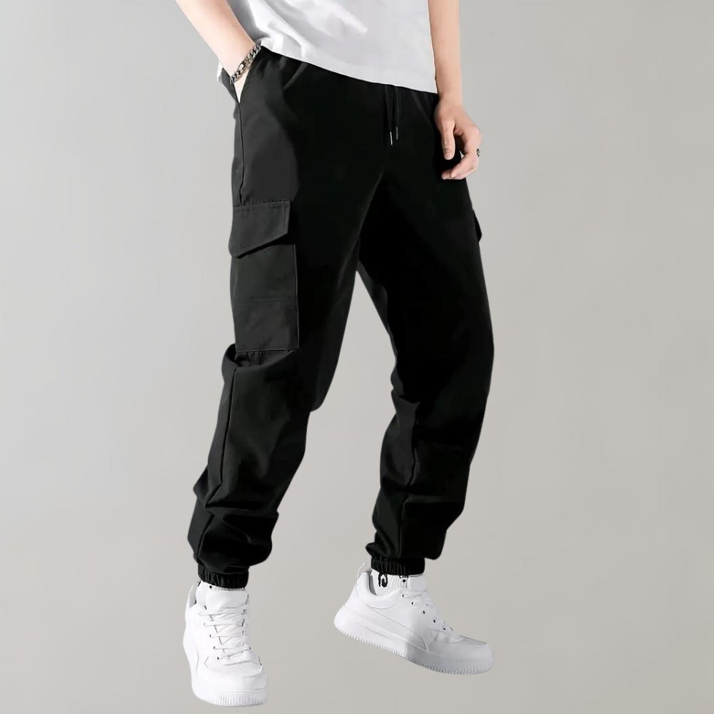 Herren Cargo Hose Schwarz Sportlich - IdealeKleiden