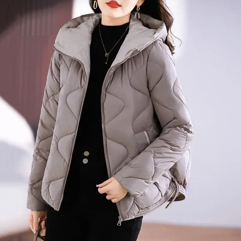 Damen Steppjacke Warm Kapuze Reißverschluss - IdealeKleiden