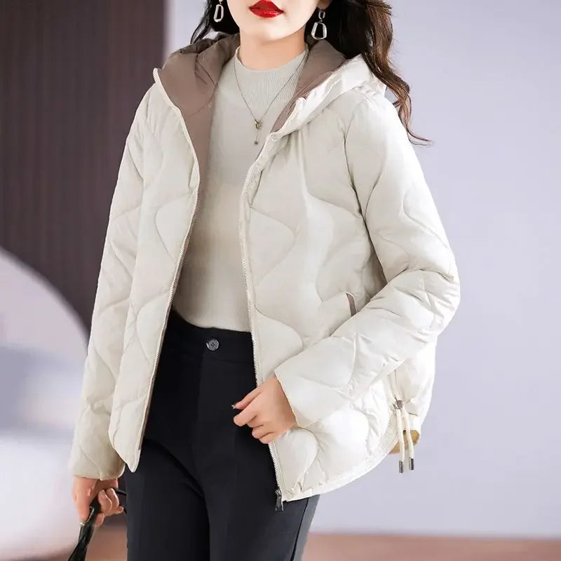 Women's Quilted Jacket Warm Hooded Zipper