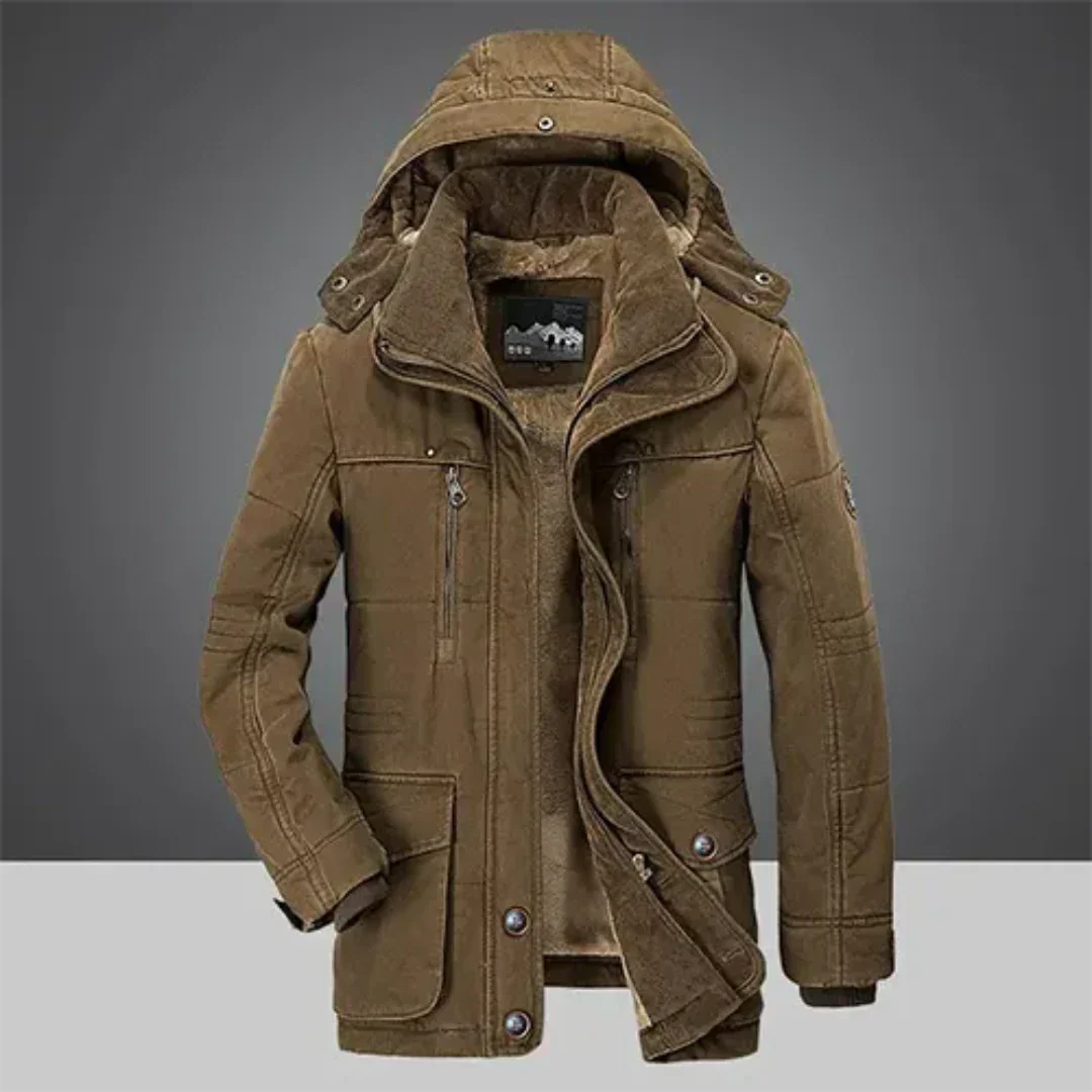 Men's Winter Jacket Insulated with Hood and Reinforcement