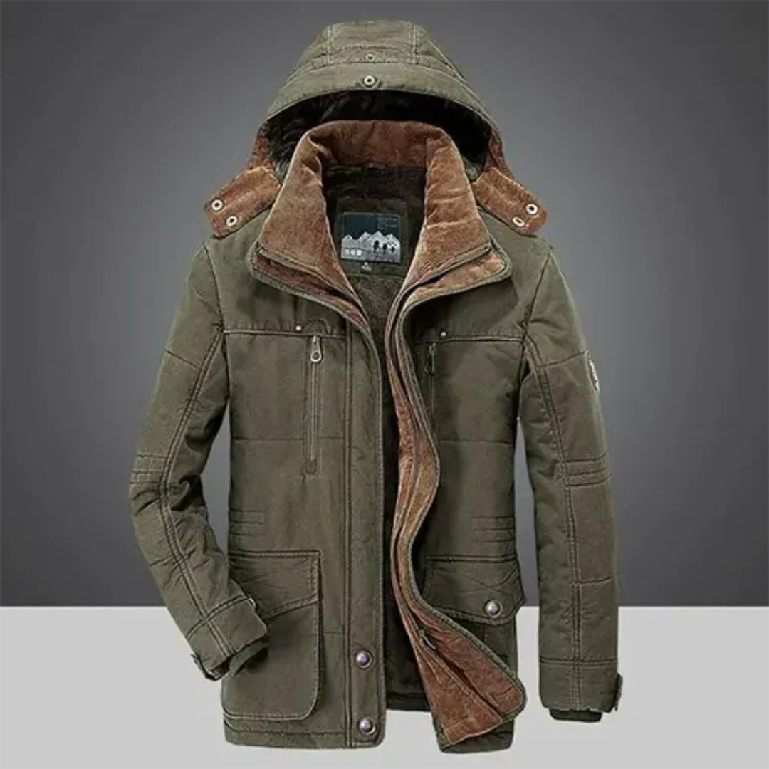 Men's Winter Jacket Insulated with Hood and Reinforcement