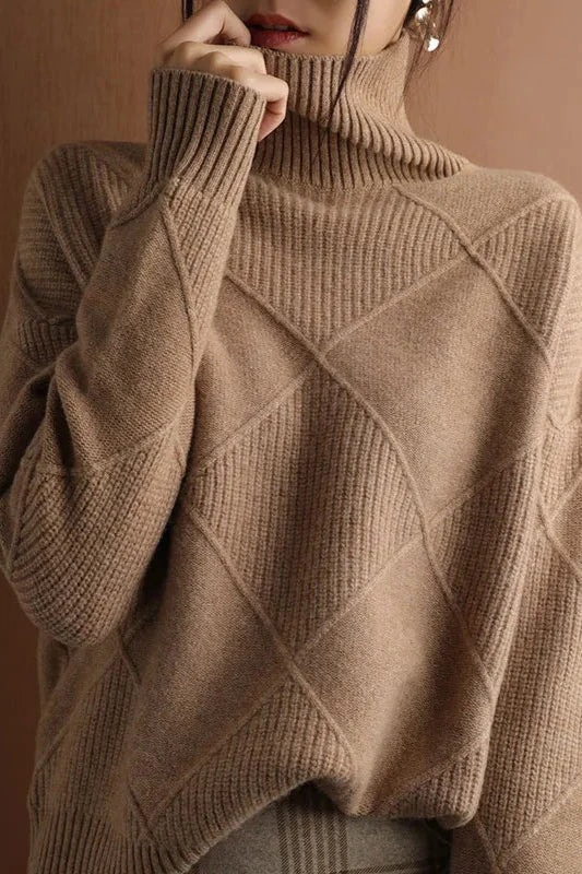 Elegant Diamond Knit Women's Turtleneck Sweater