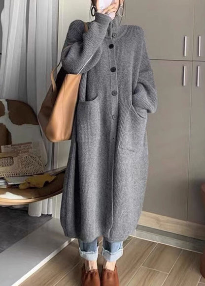 Women's Long Elegant Cardigan with Collar and Pockets