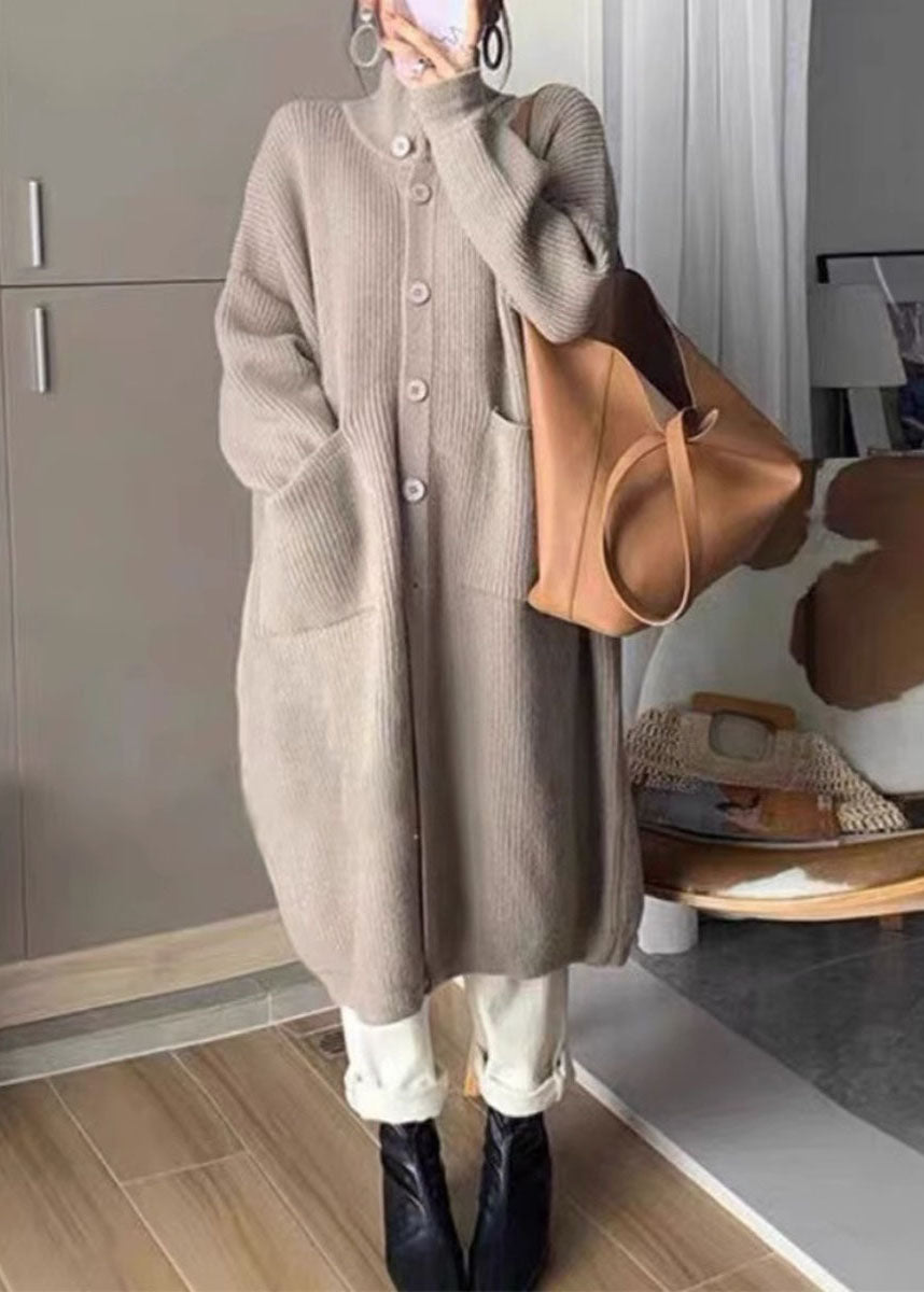 Women's Long Elegant Cardigan with Collar and Pockets