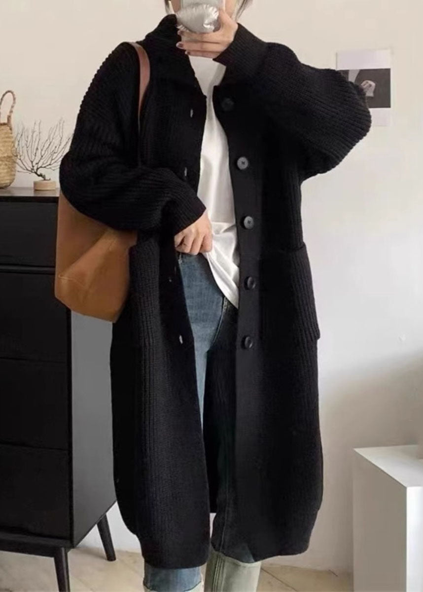 Women's Long Elegant Cardigan with Collar and Pockets