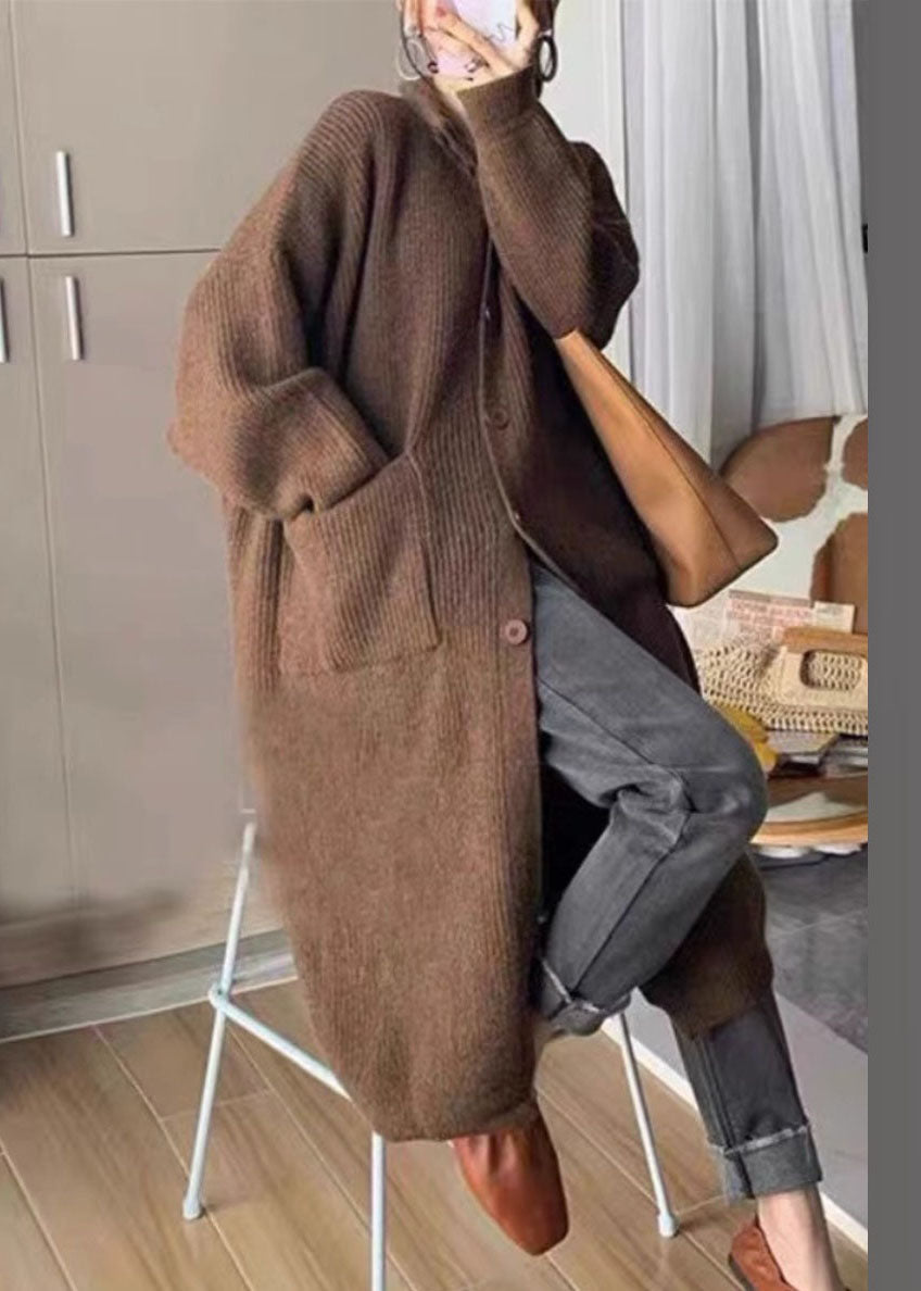Women's Long Elegant Cardigan with Collar and Pockets